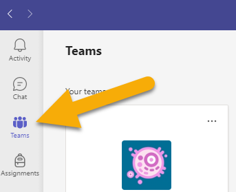 arrow pointing to the Teams option in the left navigation pane.  