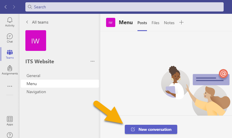 arrow pointing at the new conversation button.  